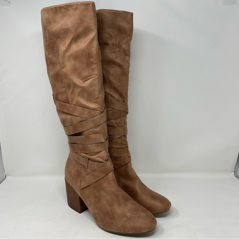 New Stitch Fox Report Thora Knee High Faux Leather Heeled Boots Sz 10